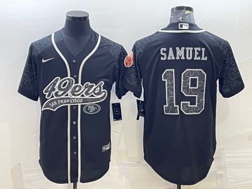 Men's San Francisco 49ers #19 Deebo Samuel Black Reflective With Patch Cool Base Stitched Baseball Jersey - Click Image to Close